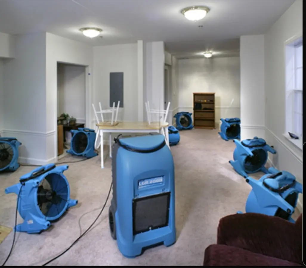 Air movers and dehumidifier setup for Water Extraction & Removal in Napoleon